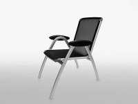 Židle Todi z eloxovaného hliníku a textilie Batyline s područkami z plastu.