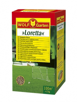 Loretta je vysoce kvalitní trávníkové osivo pro všechny typy použití. Trávník je extrémně zatížitelný, rychle se regeneruje a roste na všech druzích půd.  Balení LJ 100 – 2 kg pro 100 m2. Cena 979 Kč. Trávníkové hnojivo s dlouhodobým účinkem Lawn 70 zásobuje trávník všemi důležitými živinami po dobu až 70 dnů. Aplikuje se od dubna třikrát během vegetace (červen a září).  Balení LX-MU 100 – 2,5 kg pro 100 m2. Cena 489 Kč (WOLF-Garten).