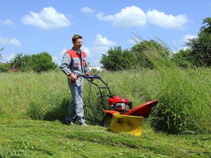 Bubnová sekačka ADELA je typickou představitelkou sekaček do vysoké trávy nebo pro louky. Záběr je 56 cm, buben má 4 nože, pojezd zajišťuje jednorychlostní převodovka a kvalitní motor HONDA o výkonu 5,5 HP. Cena 28 900 Kč (VARI).