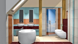 Koupelna je obložena obkladem ze série Paris, formát 19,8 x 39,8 cm.