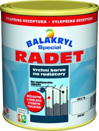 Balakryl RADET je barva na tělesa teplovodního topení s výbornou odolností proti vysoké teplotě. Nátěr realizovaný barvou Balakryl Radet nežloutne ani po delší době (www.balakryl.cz).