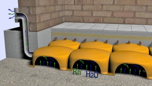 Systém vzduchové hydroizolace IGLÚ pro stavbu duté provětrané základové desky či vytvoření tepelně izolující vzduchové vrstvy v podlaze (GABEX).