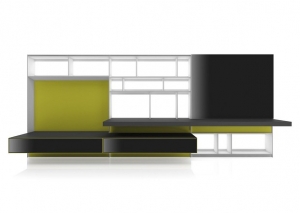 Nábytková stěna Flat C(B &amp; B Italia, design Antonio Citterio), základnu lze libovolně doplňovat jednotlivými moduly.