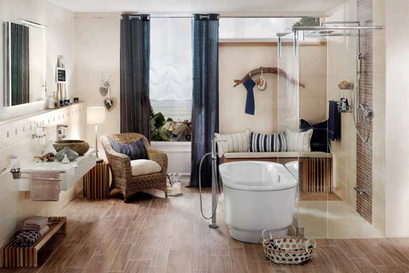 V koupelně vybavené vanou Classic Duo Oval Wide, která přímo sousedí se sprchovým koutem, se mohou sprchovat hned dva lidé stereo… (KALDEWEI).
