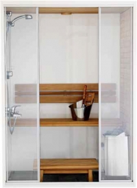 Sauny Capella Dual pro 2 osoby kombinují tradiční finskou saunu se sprchou (FINSKASAUNA.CZ).