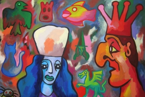 Výstava stuckismu se vrací ke kořenům (Blue Woman Red King and Floating Objects)