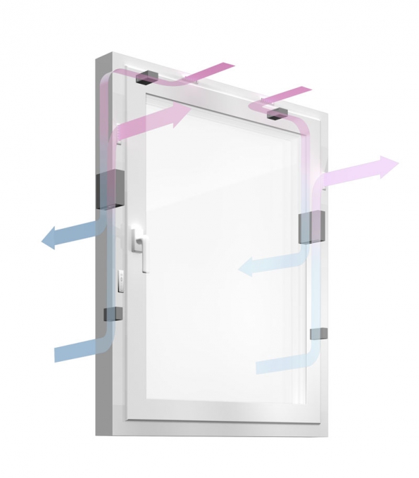Patentovaný systém GENEO Inovent - nucené větrání s rekuperací přes okenní rám.