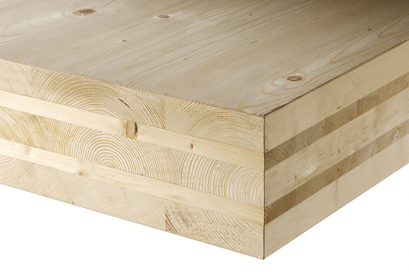 CLT (Cross Laminated Timber) panely jsou vyrobeny z masivního dřeva. Jednotlivé lamelové desky jsou na sebe vrstveny křížem. Tyto vrstvy se k sobě lepí ekologickým lepidlem bez obsahu formaldehydu (Zdroj: STORA ENSO)