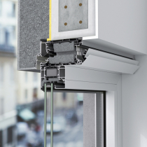 Ventilační systém Schüco VentoFrame Asonic Comfort obsahuje vnější samoregulační klapku a také vnitřní klapku, kterou lze manuálně ovládat, a zajistit tak optimální průtok vzduchu dle individuálních potřeb uživatelů. Zvukově izolační pěna zajišťuje efektivní tlumení hluku (zdroj: Schüco International KG)