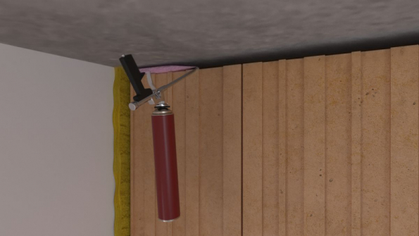 Vyzdí se stěna až ke stropu. Mezi stropem a stěnou se ponechá mezera vysoká přibližně 20 mm. Spára mezi stropem a zdivem se vyplní protipožární PU pěnou TYTAN B1 (červeno-černá kartuše). Tloušťka spáry může být max. 20 mm