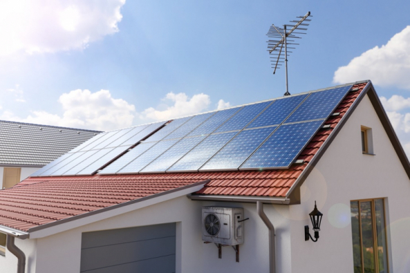 Fotovoltaické panely na střeše domu