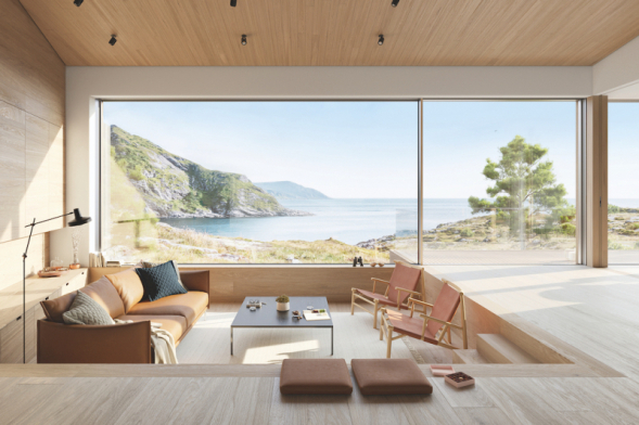Harmonii v dřevěném interiéru lze vytvořit  díky Schüco AluWood Design - designová proměna se děje pouhým nalepením dřevěných dekorativních lišt na vnitřní stranu hliníkového profilu křídla. 