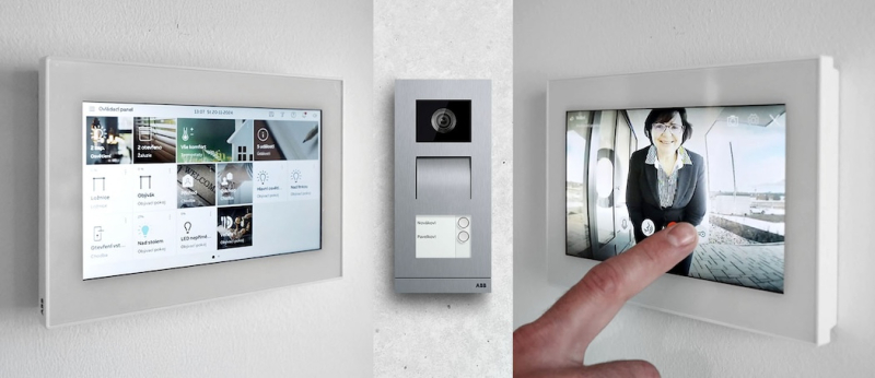 Domovní videotelefon je zároveň multifunkčním ovládacím prvkem („vypínačem“) pro celý dům. Panel OneTouch 7“ Zdroj: ABB