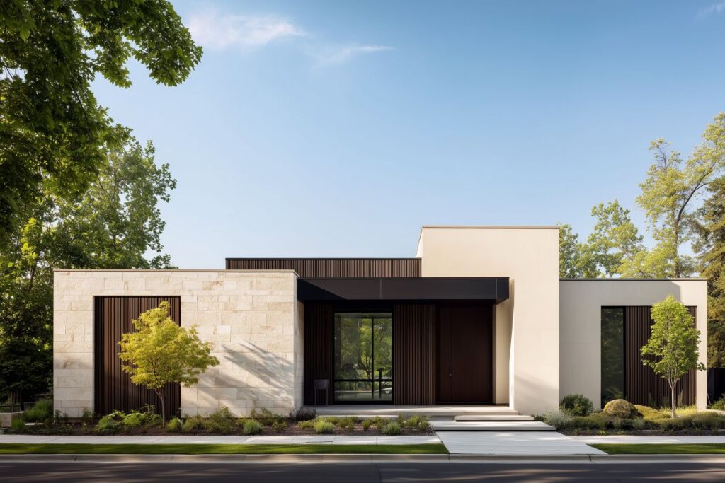 Fasáda může mít podobu přesně podle představ investora – od moderních keramických ploch po přírodní kamenné akcenty