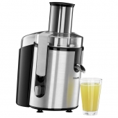 Odšťavovač ovoce a zeleniny HR 1861 s příkonem 700 W, povrch z anodizovaného hliníku, nádoba na šťávu 1,5 l, odnímatelný zásobník na dužinu 2 l, cena 3 690 Kč (PHILIPS).