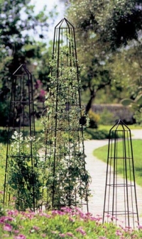 Pyramidové stojany Obelisk pro popínavé rostliny se vyrábějí v rozměrech 34 x 34 x 133, 40 x 40 x 195, 47 x 47 x 250 cm. Cena 3 990 - 6 290 Kč (LIFESPORT).