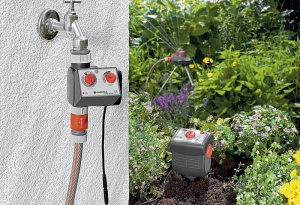 Jednoduchá sestava plně automatického zavlažování Gardena A 1020. Senzor s novým čidlem vlhkosti, cena 2 690 Kč.