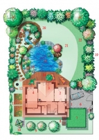Ekologická zahrada: 1. hlavní vstup do domu, 2. pracovna, 3. obývací pokoj, 4. jídelna, 5. kontejner na odpadky, 6. dvojgaráž, 7. ozeleněná střecha garáže, 8. kompost, 9,. ovocné stromy, 10. otočný sušák na prádlo, 11. zeleninové záhonky, na plotě maliny a ostružiny, 12. ohniště s kulatou lavicí, 13. šlapáky v trávě, 14. dřevěná terasa, 15. koupací jezírko - biotop, 16. mokřad, 17. vodopád, 18. zřídlo a lavička, 19. živý plot z nestříhaných domácích dřevin, 20. suchá zídka, 21. rekreační trávník, 22. květnatá louka Ekologická zahrada: 1. hlavní vstup do domu, 2. pracovna, 3. obývací pokoj, 4. jídelna, 5. kontejner na odpadky, 6. dvojgaráž, 7. ozeleněná střecha garáže, 8. kompost, 9,. ovocné stromy, 10. otočný sušák na prádlo, 11. zeleninové záhonky, na plotě maliny a ostružiny, 12. ohniště s kulatou lavicí, 13. šlapáky v trávě, 14. dřevěná terasa, 15. koupací jezírko - biotop, 16. mokřad, 17. vodopád, 18. zřídlo a lavička, 19. živý plot z nestříhaných domácích dřevin, 20. suchá zídka, 21. rekreační trávník, 22. květnatá louka