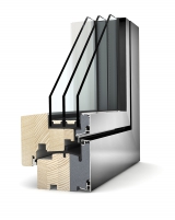 Dřevohliníkové okno HF 310 s trojím zasklením: Uw až 0,62 W/m2K (INTERNORM).