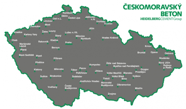 Mapa betonáren skupiny Českomoravský beton