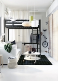 Vysoká postel Storå (Ikea), masivní dřevo, volná výška pod rámem 167 cm, 140 x 200 cm, www.ikea.cz