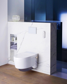 Sprchovací WC nabízejí řadu funkcí, které lze přesně nastavit ovladačem (teplotu a intenzitu proudu vody, teplotu sušení atd.). AquaClean Mera je novinka zn. Geberit (www.geberit.cz)