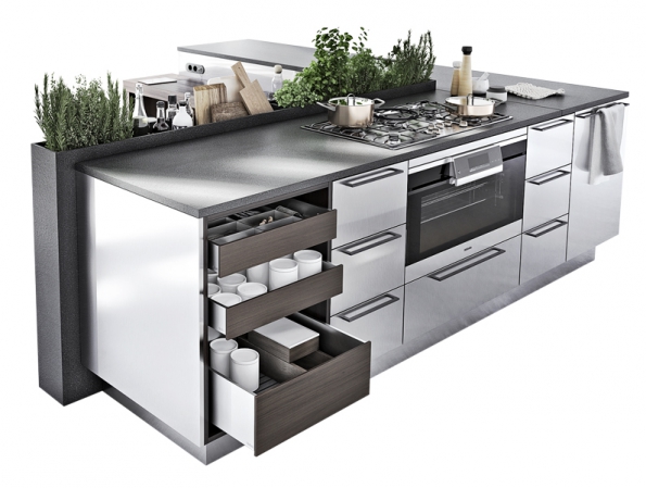 Kuchyň z kolekce Urban (Siematic) je vybavena ostrůvkem s truhlíky na bylinky. Jejich zeleň se krásně doplňuje se zemitými a neutrálními matnými laky, dřevem a dřevodekory a hliníkem, které se uplatňují na frontálních plochách, www.siematic.com