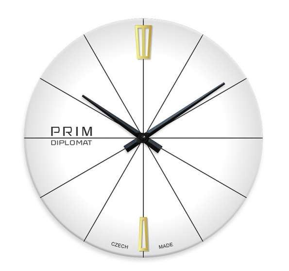 2. Skleněné hodiny Diplomat, Ø 29 cm, vyrábí Prim, www.prim-shop.cz