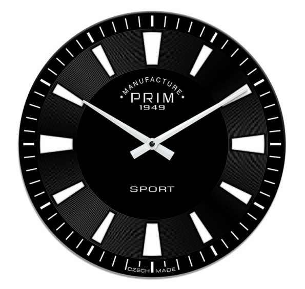 6. Skleněné hodiny Sport, Ø 29 cm, vyrábí Prim, www.prim-shop.cz