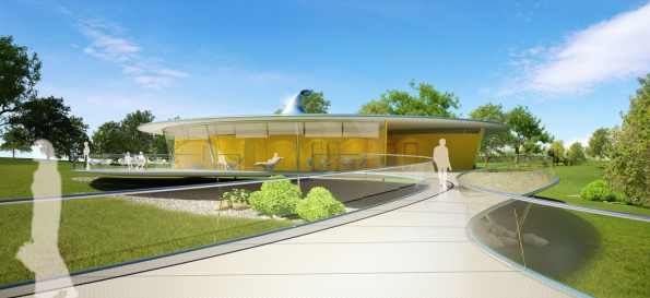 Hlavní část nerealizovaného projektu Konopiště Resort (2008) s názvem Klub Volavka. Měl být ústředním bodem setkávání rezidentů a jejich přátel (1)