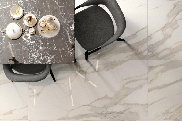 Keramické dlaždice Calcatta z kolekce Purity of Marble nepoznáte od leštěného mramoru. Vyrábějí se v šesti dekorech (od sněhobílého až po antracitové zbarvení) ve formátech od 30 x 30 až do 120 x 120 cm (tloušťka pouhých 6 mm), nabízí Ceramica Supergres