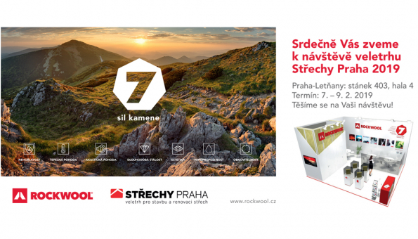 Přijměte pozvání na 21. ročník stavebního veletrhu Střechy Praha 2019, kde vám ve dnech 7.–9. 2. rádi představíme výrobky a systémová řešení s využitím sedmi předností kamenné vlny. Vše s důrazem na požární bezpečnost, akustickou pohodu a úsporu energií. (Zdroj: ROCKWOOL)