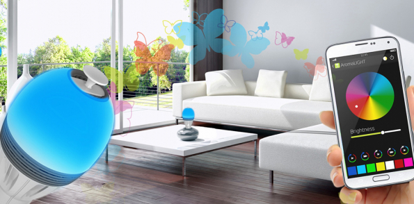 AwoX AromaLIGHT™ Color je chytrá energeticky úsporná LED žárovka s ovládáním přes Bluetooth a integrovaným difuzérem na esenciální oleje. Ovládá se pomocí smartphonu nebo tabletu a aplikace SmartControl můžete bezdrátově ovládat nastavení jasu, barev a intenzity rozptylu esenciálních olejů.