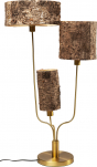 Stolní lampa Corteccia s kůrou na stínidlech jako by přišla přímo z lesa. Stojí na pevné ocelové podnoži  s povrchovou úpravou imitující mosaz (KARE Design) 