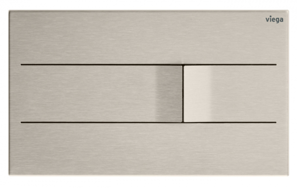 Design ovládací desky Visign for More 201, která je vyrobena z jednoho kusu ušlechtilé oceli, zapůsobí především jedinečným zpracováním. Tlačítka obou funkcí splachování se v místě dotyku zvedají do tvaru měkké vlnky a narušují tak jinak čistě puristický vzhled desky. Achim Pohl, diplomovaný designér a CEO společnosti ARTEFAKT design z Darmstadtu, popisuje Visign for More 201 jako „ovládací desku s maximálně puristickým vzhledem. Zhotovení z jediného kusu ušlechtilé oceli jí propůjčuje decentní výjimečnost, která potěší každé oko.“ Podsvícení formou LED rámu, který lze k desce doobjednat, dokáže ještě více zdůraznit její jedinečnost. Visign for More 201 je  k dostání v kartáčovaném nerezu, v pozlacené variantě nebo v barvách alpská bílá a antracit. Možná je i vestavba v jedné rovině s obkladem. (Foto: Viega)