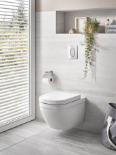 Nástěnné WC GROHE Euro Ceramic se splachovacím systémem Triple Vortex, který pomocí tří vodních trysek vytváří tichý a výkonný vodní vír (GROHE)